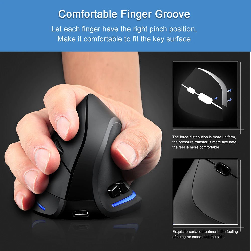 Vertical Rgb Ergonomic Mouse Usb Recarregável Optical Gaming Mice para Windows Mac Laptop pc Pubg Lol 2400dpi Lefon-f35 - Imagem 5