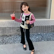 Spring Autumn Drawstring DesSweet Elastic Waist Casual Comfy Pants Skin-friendly And Korean Style Girls Flared Pants For Kids
