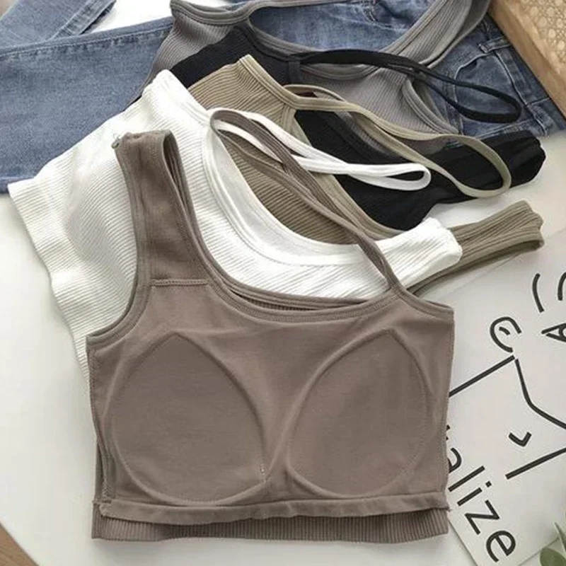 Tops for Womens Crop Top Woman Solid Color Tank Top Oblique Shoulder Sleeveless Camis Tank Tops for Women Ladies Slim Vest