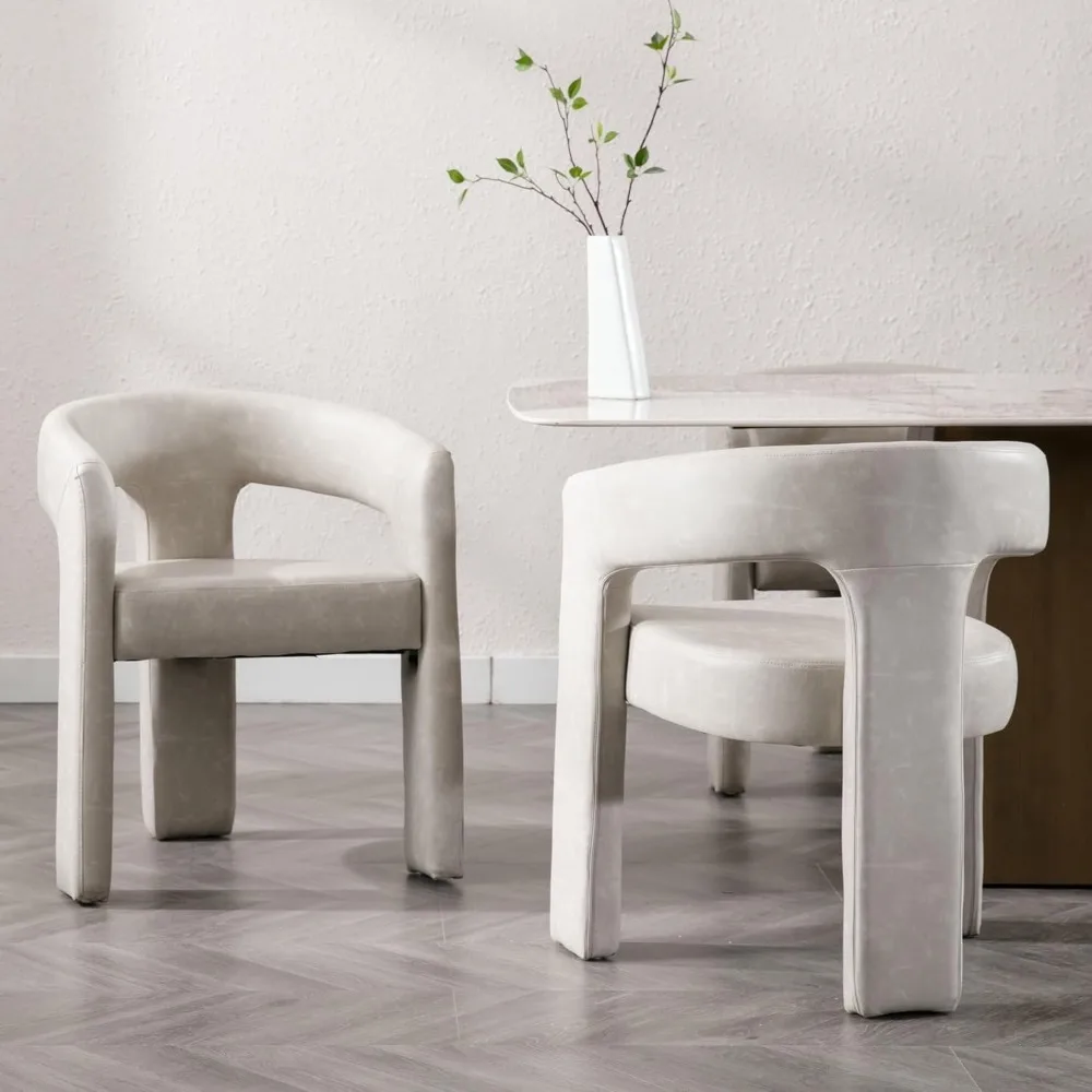 set of 6 modern pu leather upholstered dining chairs with open-back, cute barrel side chairs kitchen armchair accent chairs for