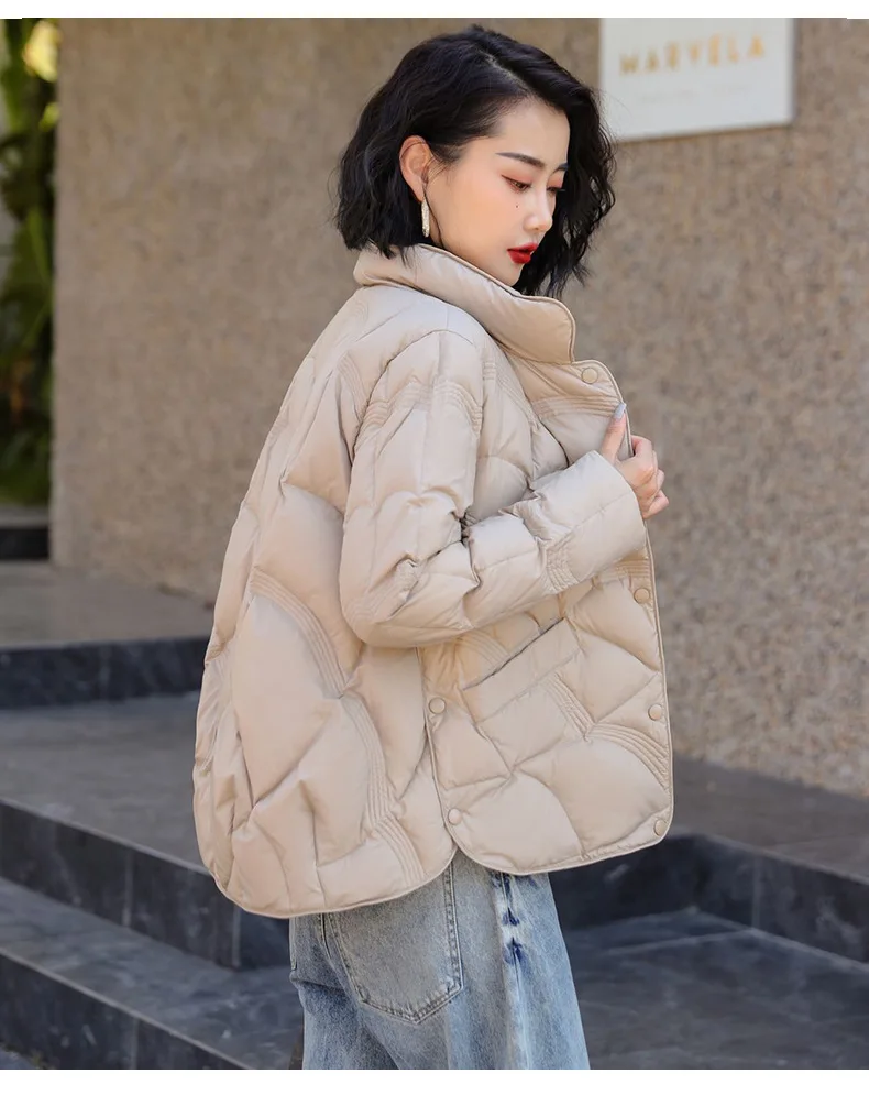 Women's Winter Short Down Jacket Stand Collar Plaid Solid White Duck Down Coat Lady Puffer Jackets max mara пуховик JK-229