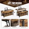 Hidden Storage Compartment and 2 Rattan Baskets, 41.7" Retro Central Table, Rustic Brown, Café Tables 6