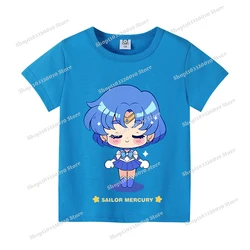 Sailor Moon Cotton T - shirt: Cute Anime Girl Short Sleeve Casual Kids Summer Tee - 140 (MSN - 818)