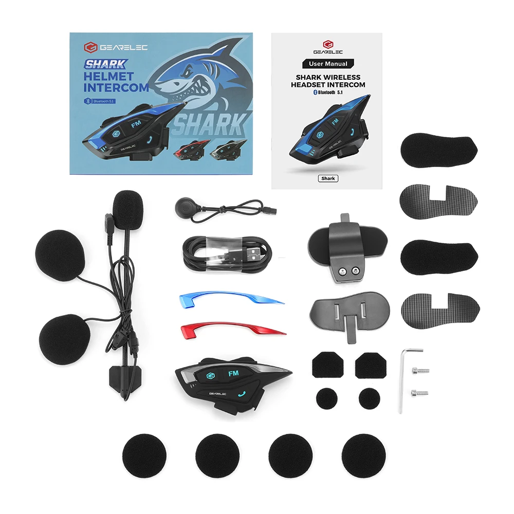 Intercomunicador para casco de motocicleta Shark Pro BT 5,1 Full con DSP CVC, reducción de ruido, 8 conductores, de interfono 2KM