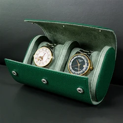 Caja de almacenamiento de exhibición de reloj de cuero portátil, 2 ranuras, organizadores de reloj, rollo de reloj, estuche de viaje