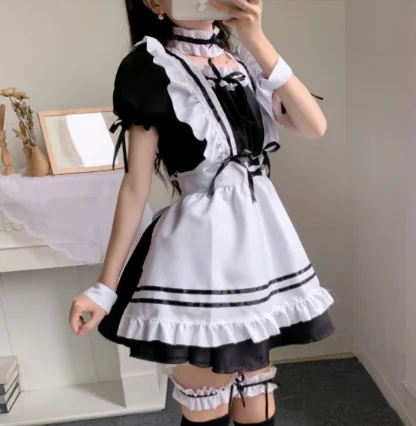 Black Cute Lolita Maid Costumes Girls Women Lovely Maid Cosplay Costume Animation Show Japanese Outfit Dress