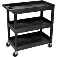 32" x 18" Mobile Multipurpose Utility Tub Cart with 3 Shelves and Ergonomic Handle - Black, Great for Warehouse, Garage and More 1