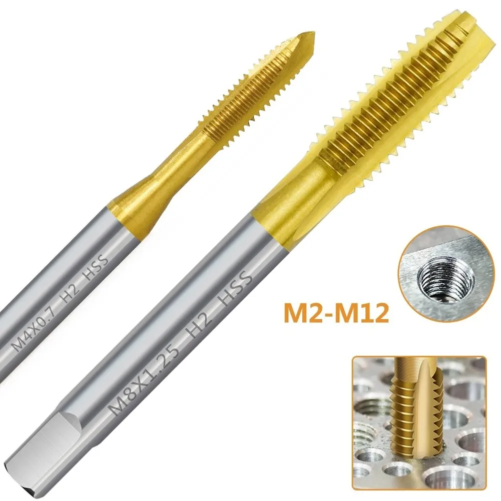 HSS Titanium Coating Thread Tap Screw Machine Tap Drill Bit M2-M12 Metric Straight Flute Thread HSS6542 Threading Drill drill bits screw tap electric drill tap tool hand tap tool hand tap drill drill tap tool drill and tap tool