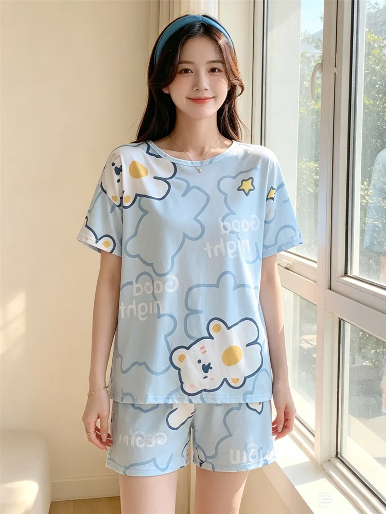 Summer Nightwear Kawaii Girls Young Womens Cartoon Shorts Pajama Sets Pyjamas Femme Sleepwear Loungewear Pijama Mujer Homewear - 3