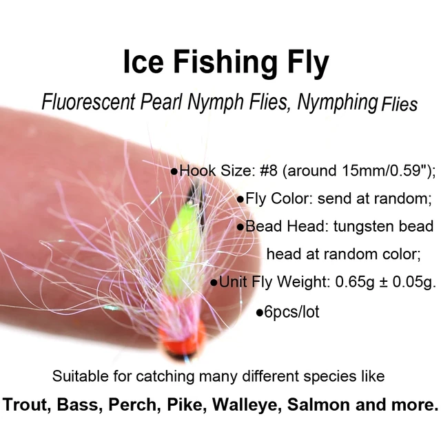 Wifreo 6PCS Ice Fishing Nymphing Flies Tungsten Bead Head Fluorescent Nymph  Trout Bass Perch Pike Flies #8 Pearl Tinsel Nymph - AliExpress