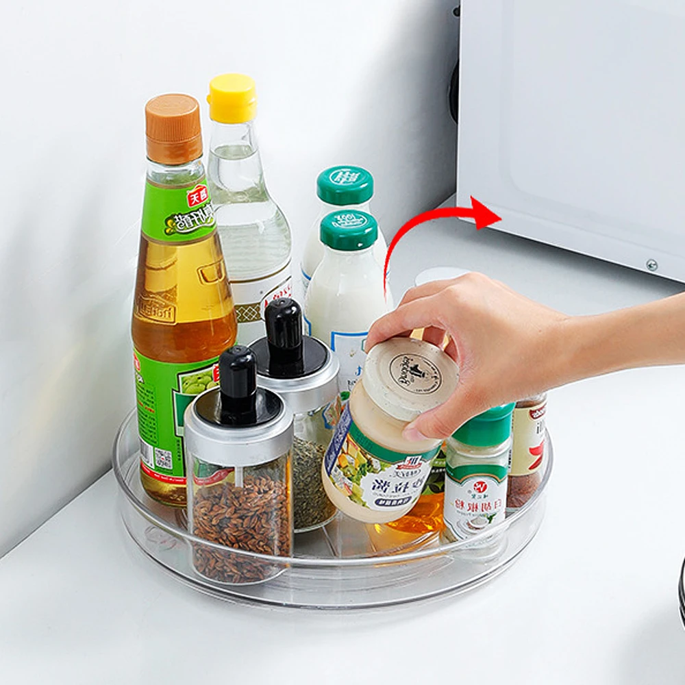 Nuovo 360 Rotazione Cabinet Giradischi Organizer Storage Portaspezie Drink Cosmetic Storage Rack Pet Trasparente Per Cucina Bagno