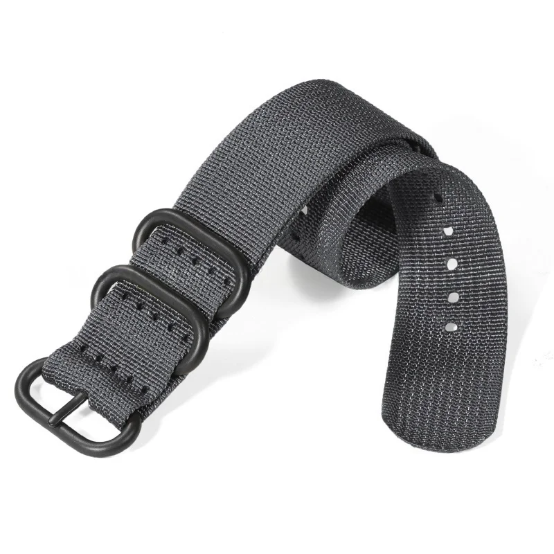 Nylon Ribbed Braid Watch Strap with Silver, Black, and Gold Ring Buckle