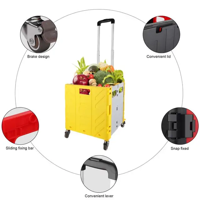 Összecsukható Gördülő Kosár Hordozható Bevásárló Láda Közüzemi Bevásárlókosár Utazási Vásárláshoz Mozgó Tárolóhasználat - Image 2