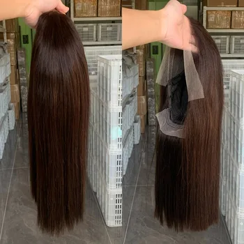 13x6 Transparent Full Frontal Lace Wigs Human Hair #2 Chocolate Brown Colored Bone Straight Bob Wig Lace Front Human Hair Wig HD