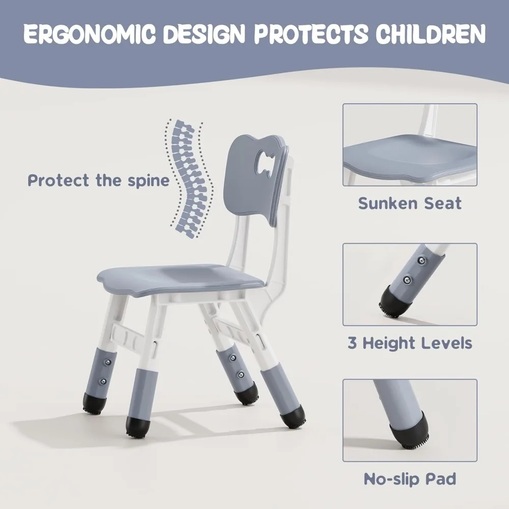 Kids Table and 2 Chairs Set, Height Adjustable Toddler Table and Chair Set, Graffiti Desktop, Ages 2-8