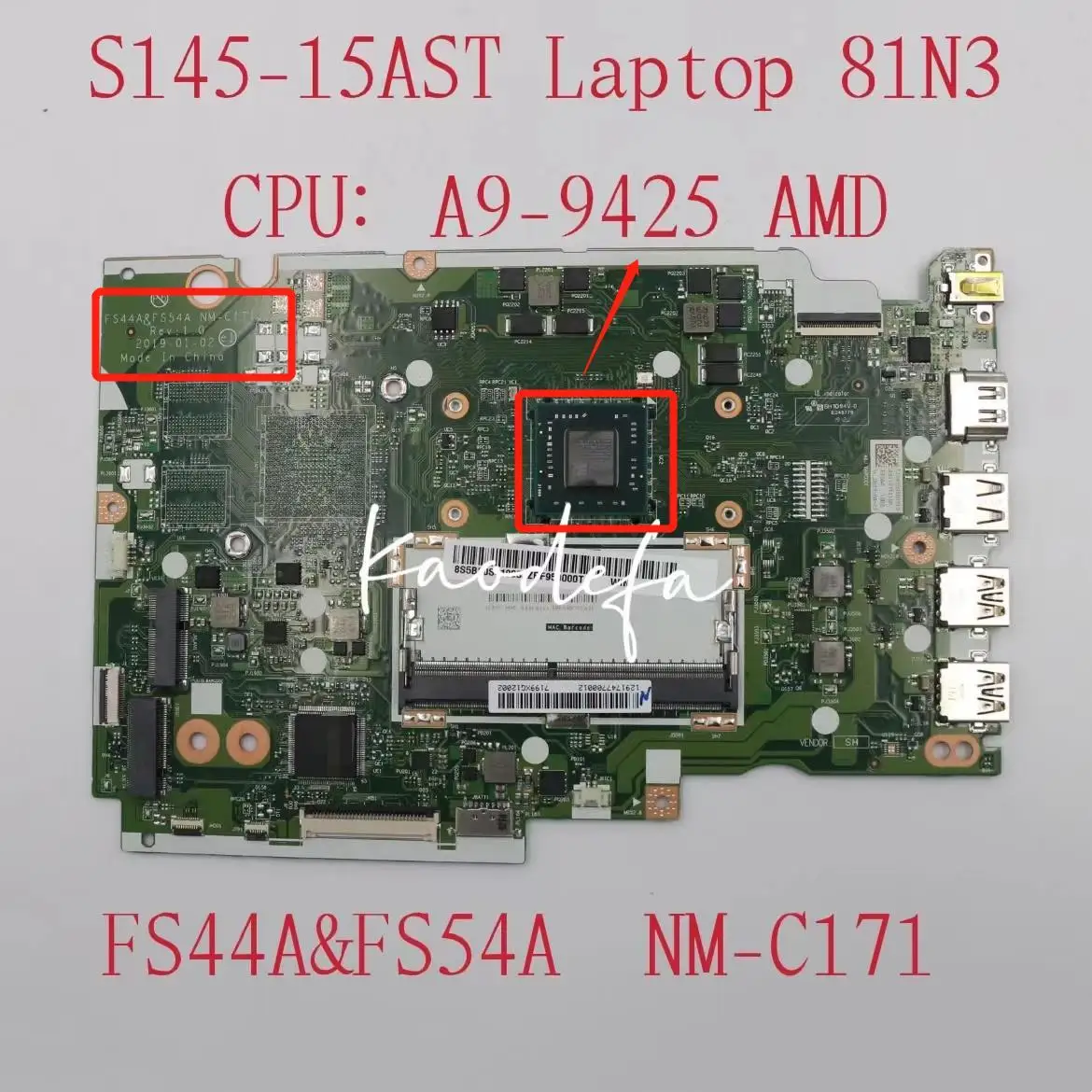 Placa-mãe do Portátil para Ideapad Mainboard S14515ast 81n3 Win A9-9425 Cpu_uma Amd Nm-c171 Fru:5b20s41903 5b20s41904 Teste 100 ok