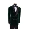 Green Velvet Blazer Double Breasted Men Pants Suit 2 Pieces Jacket Trousers Custom Made Set Formal Evening Party Dress 2