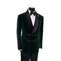 Green Velvet Blazer Double Breasted Men Pants Suit 2 Pieces Jacket Trousers Custom Made Set Formal Evening Party Dress 2