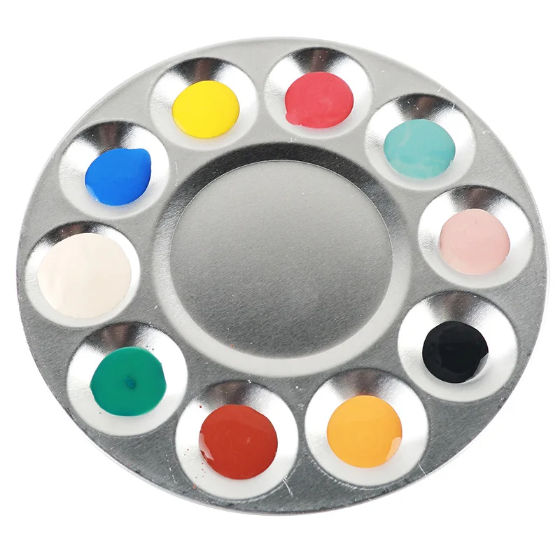 Aluminum Fine Art Painting palette Round 10-hole student gouache Paint palette Painting