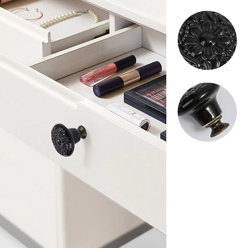 Cabinet Handles 1x Retro Vintage Round Ceramic Drawer Knob Cabinet Handle Cupboard Door Pull kid room Decor blossom Relief Handle Knobs