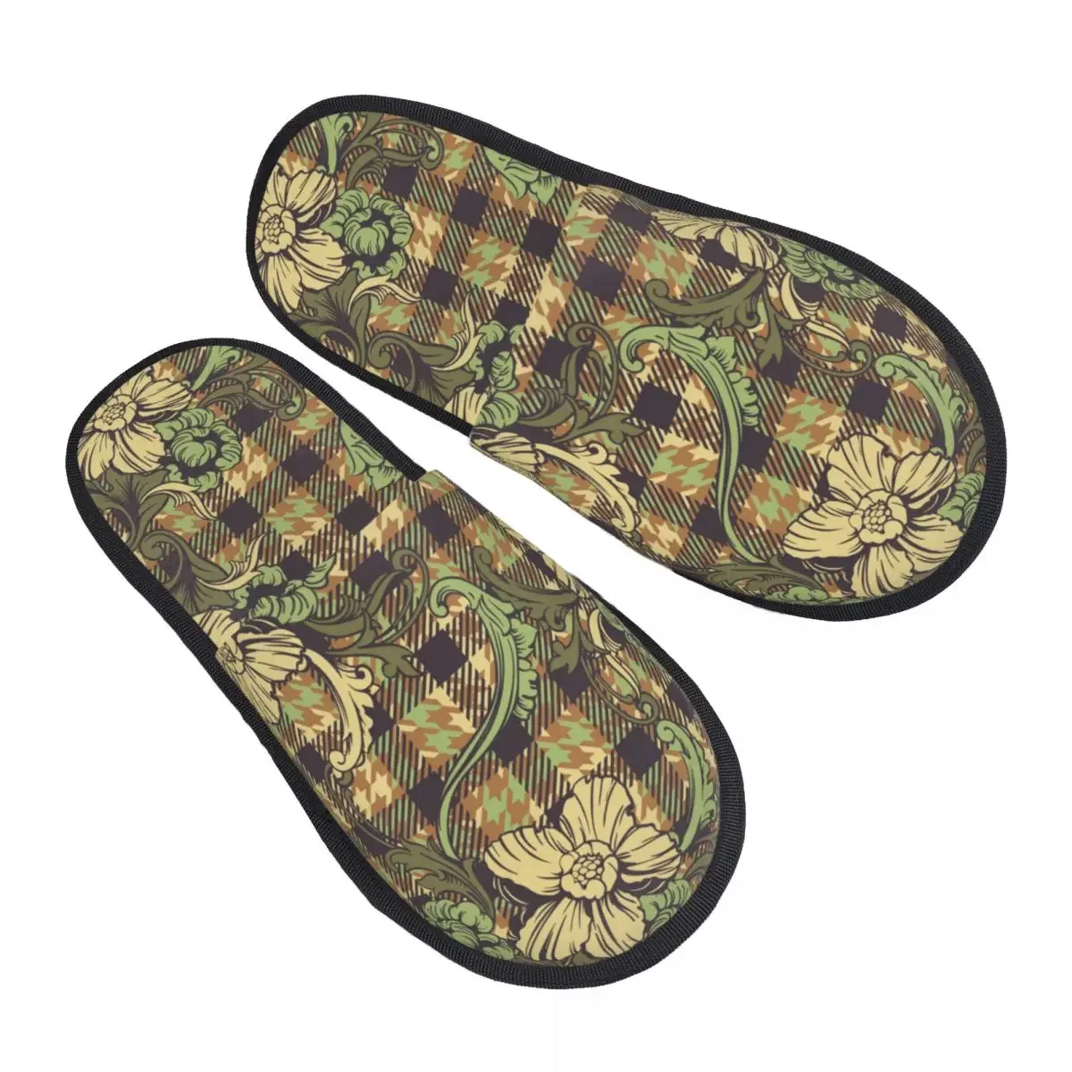 

Plaid Flowers Slipper For Women Men Fluffy Winter Warm Slippers Indoor Slippers