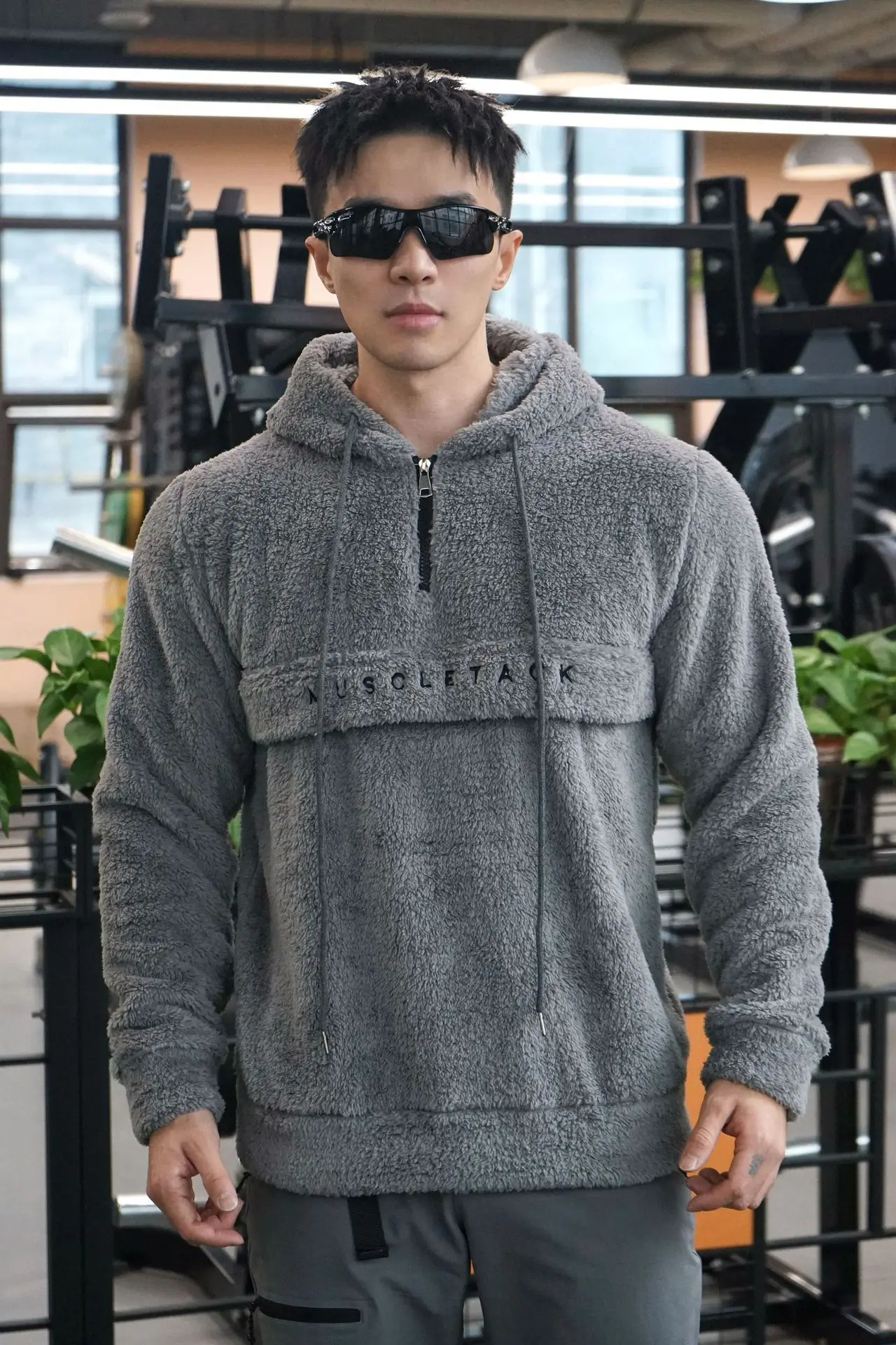 Semi Zipped Fleece Men's Sports & Fitness Hoodie - Image 5