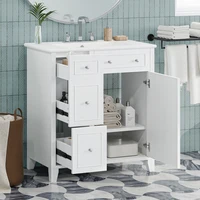 30-Inch Bathroom Vanity Cabinet with Ceramic Basin, Double-Layer Drawer, Deep Drawer and Adjustable Shelf 1