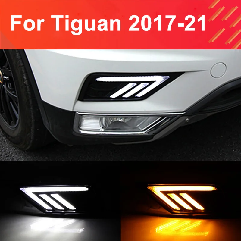 

1 Pair Car Daytime Running Light for VW Tiguan 2017-2021 DRL with White Day Light Yellow Dynamic Turning Light Front Bumper DRL