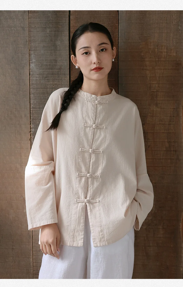 Chinese Style Cotton Mandarin Jacket Women Kung Fu Shirt Oversize Traditional Tops