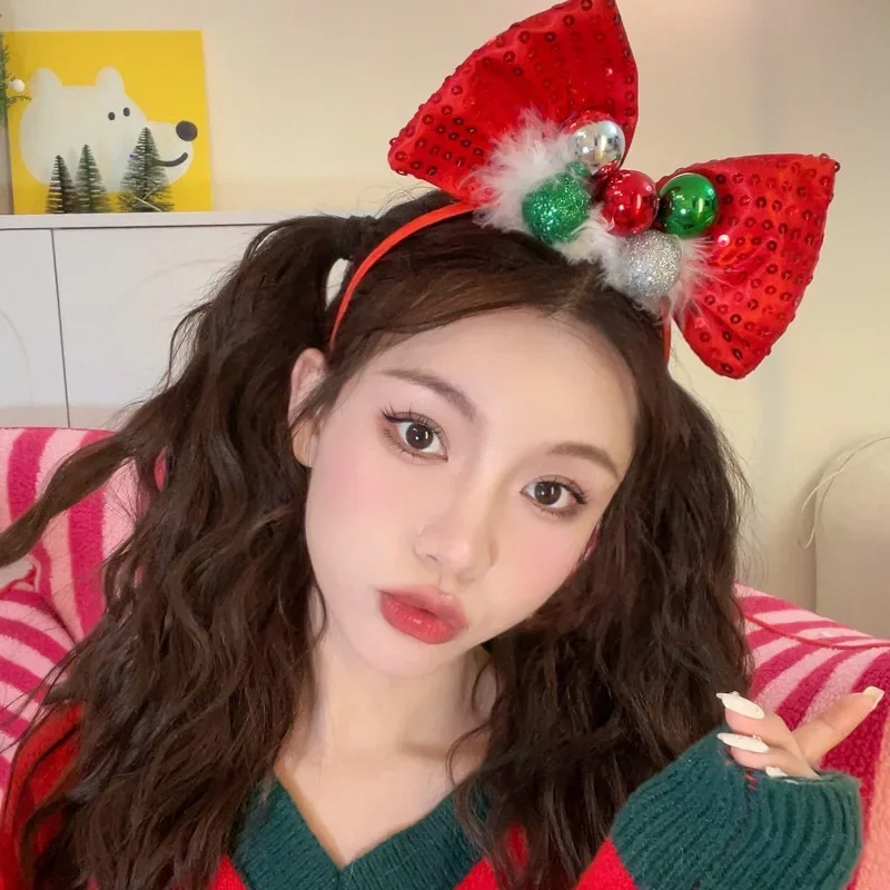 New Happy Christmas Headband INS Christmas Tree Gift Headband Bow Hair Card Cute Cartoon Photo Props Hair Accessories
