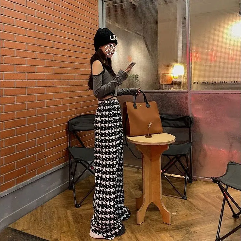 Print Pleated Wide-legged Pants High Waisted Women Trouser Spring Summer Streetwear Sweatpants Harajuku Y2k Pants Casual Korean