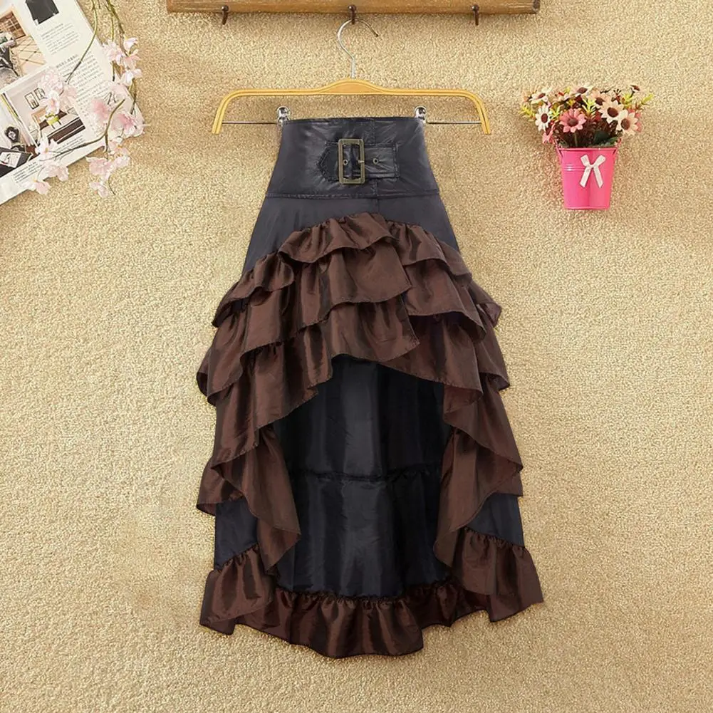 

Cake Skirt Hem Style Maxi Skirt for Women High Waist Irregular Ruffle Patchwork Color Matching Retro Scattered Lady Skirt