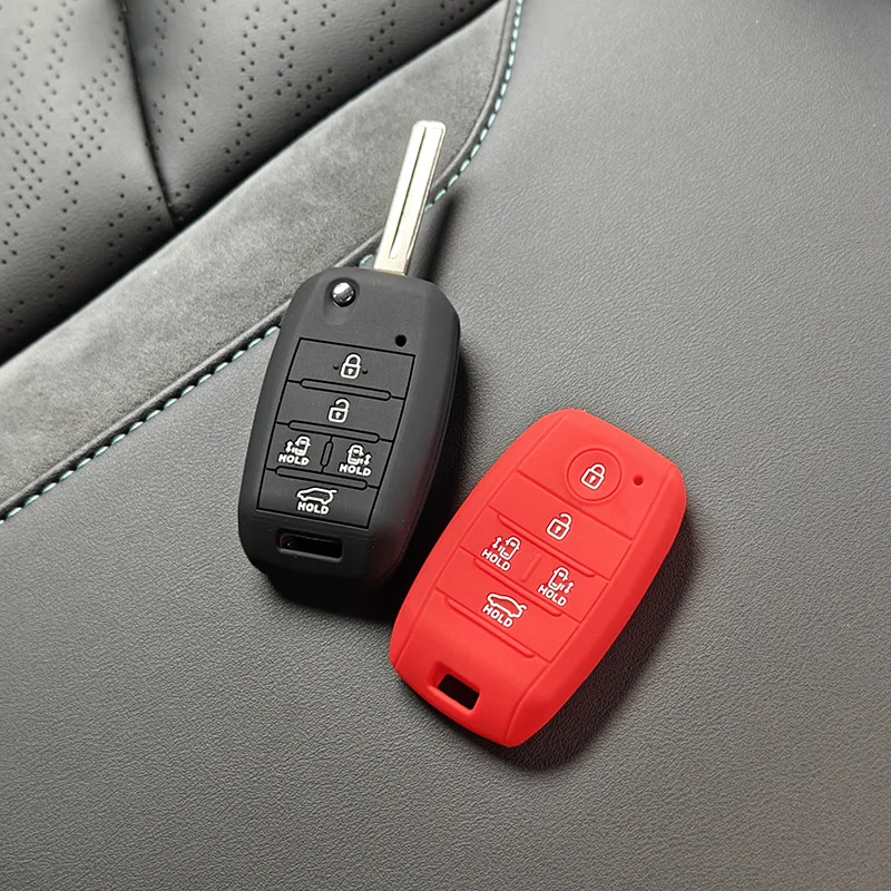 KIA Sedona Grand Carnival Key Fob Case - 6 Button Carbon Fiber Pattern Cover With Silicone Protection