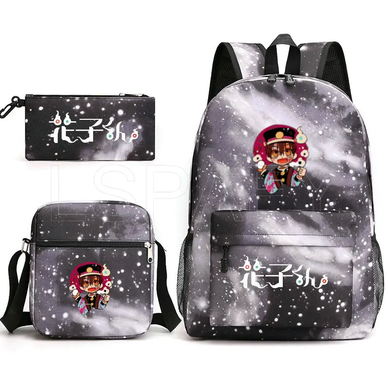 3Pcs Toilet-Bound Jibaku Shounen Hanako Kun Student Backpack Unisex Travel Laptop Backpack Rucksack For Boy Girls School Bag