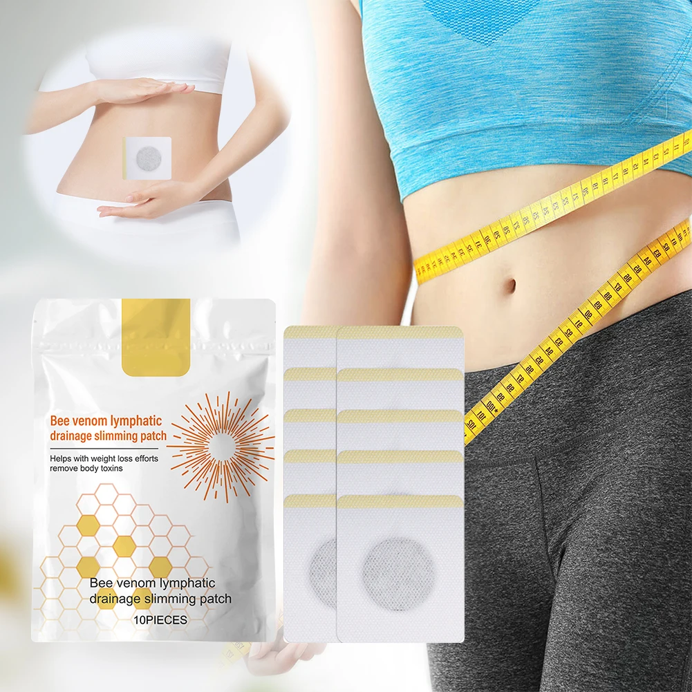 10Pcs/Bag Bee Venom Patches Promote Circulation Weight Loss Belly Slimming Patch Relieve Stress for Lymphatic Detoxification