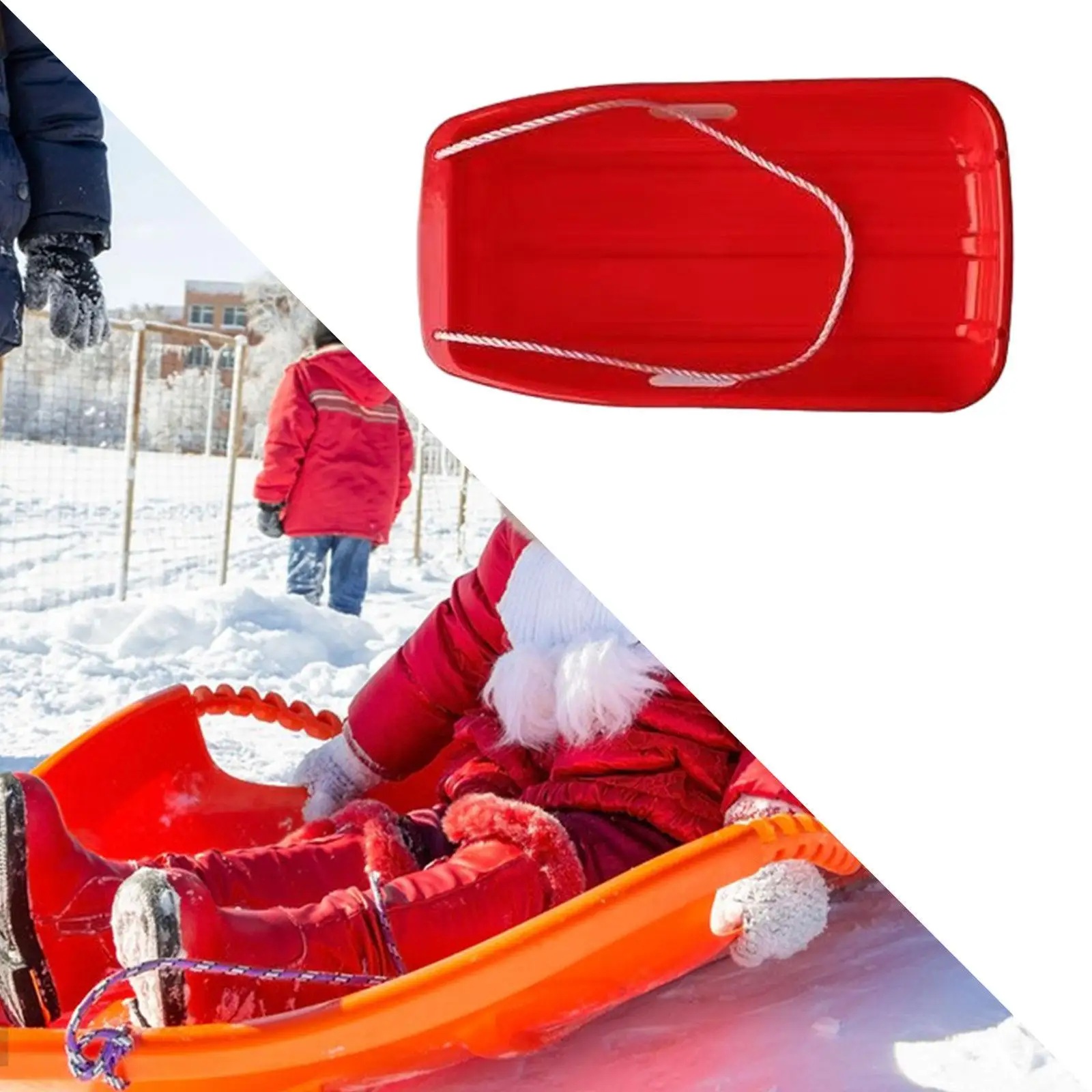 Winter Snow Sled Luge Grass Skiing Board Downhill Sprinter Sleds Toboggan with Pull Rope for Garden Yard Outdoor Accessories