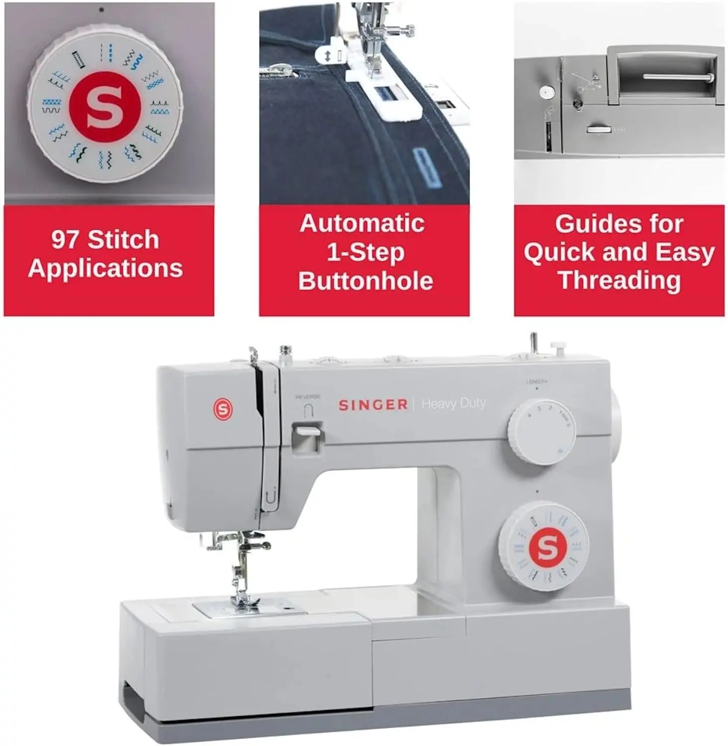 Singer Heavy Duty 4423 High Speed Sewing Machine With Accessory Kit | Strong Motor With Enhanced Piercing Power, 97 Stitch 3