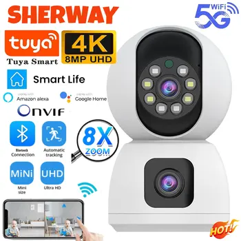 8MP Dual Lens 5G WIFI Camera Tuya Smart PTZ 4K HD Dual Screen Auto Tracking Indoor Wireless Security Video Surveillance Cameras 1