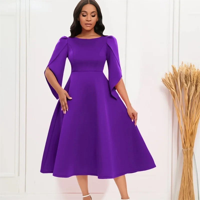 plus size Petal Sleeve A-line Dress Long Dresses for Women Sale Evening Party High Waist Robe Femme Ladies vestidos de fiesta