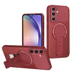 Premium Magnetic Carbon Stand Case with Wireless Charging Feature - Galaxy S23 Ultra (RD)