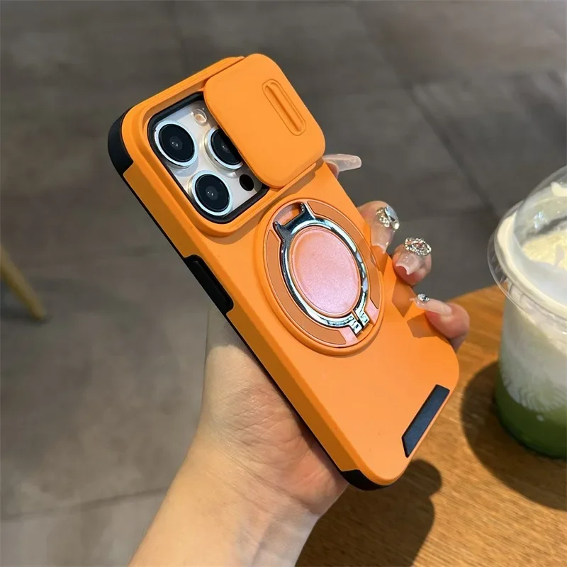 Luxurious Magsafe Wireless Charging Case with Magnetic Ring Bracket and Camera Protection