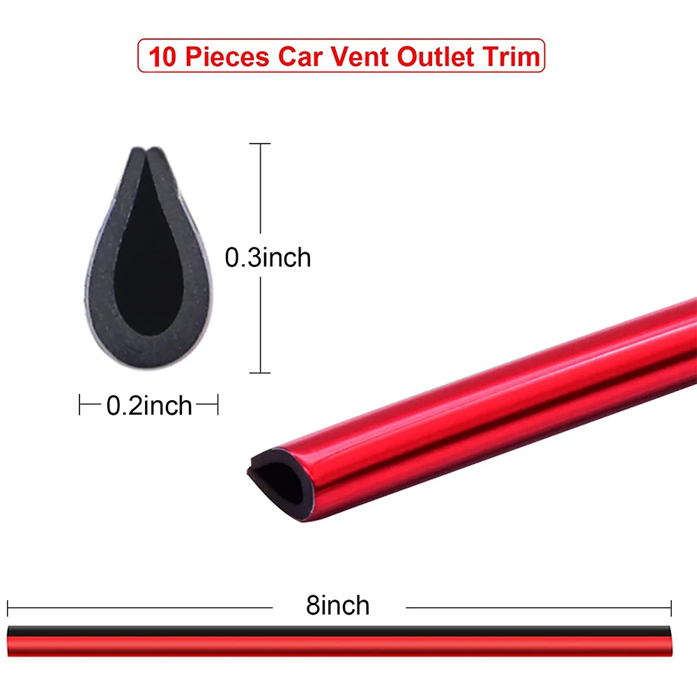 10 Pcs 20cm Car Air Conditioner Vent Outlet Trim Strip U Shape Chrome PVC Colorful Shiny Car Trim Strip for Decoration car air conditioner trim air conditioner trim car moulding decoration interior moulding trim strip
