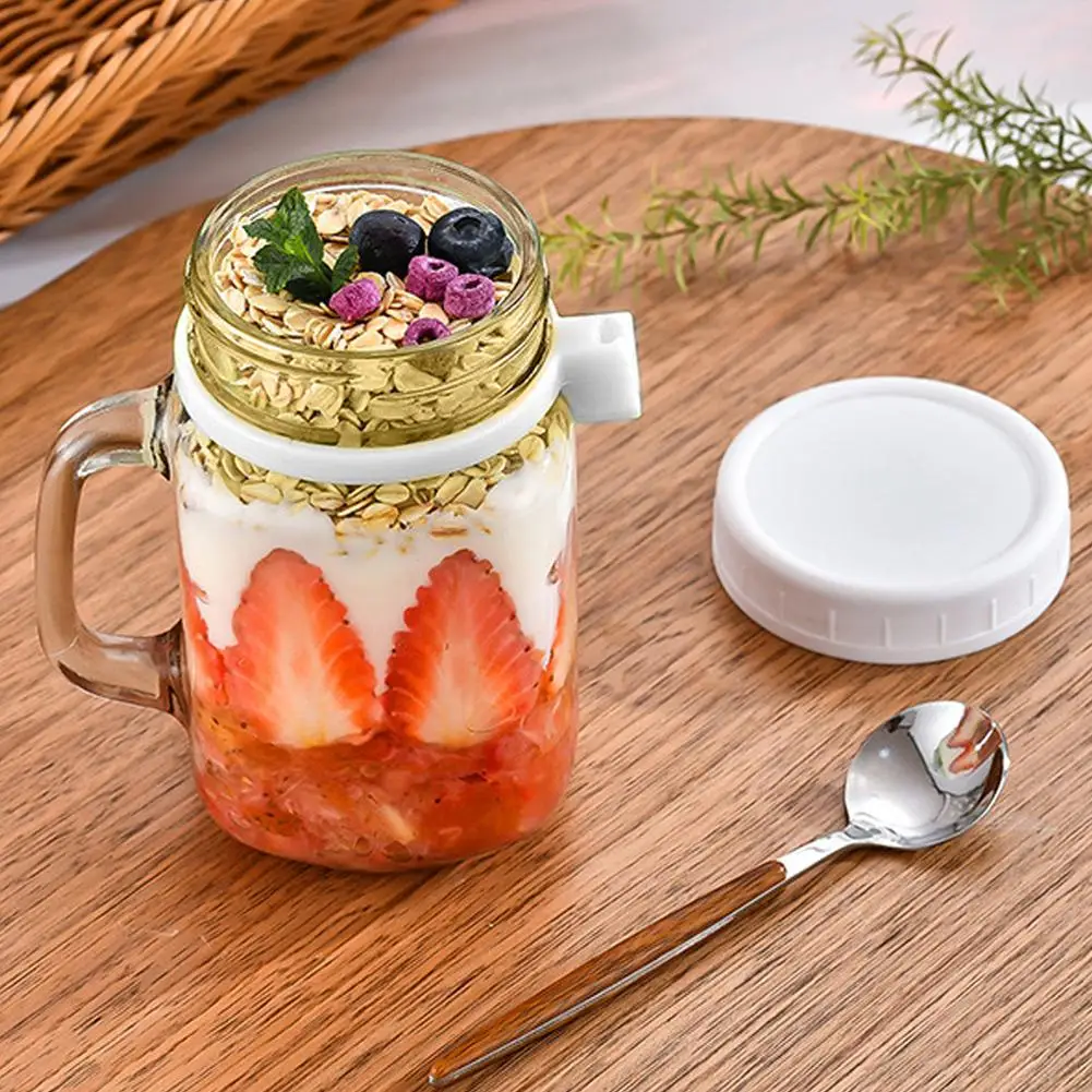 Overnight Oats Jars Milk Fruit Salad Food Storage Container Glass Breakfast  Cup with Lid and Spoon Mason Jars Kitchen Item - AliExpress