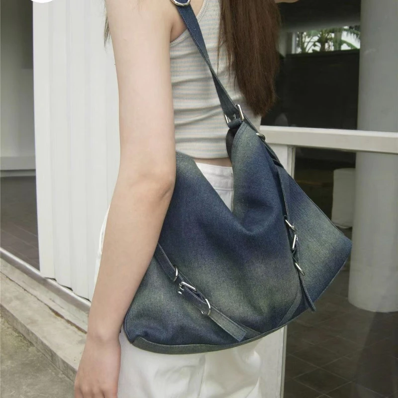 

Повседневная ВИНТАЖНАЯ ДЖИНСОВАЯ сумка через плечо, многофункциональная Повседневная Сумочка на плечо в стиле оверсайз