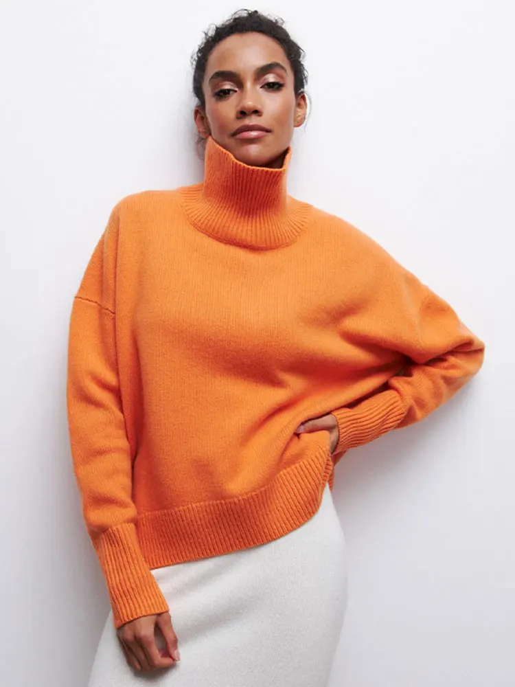 

Solid Half Turtleneck Dropped Sleeve Pullover Jumper Loose Thickened Winter Sweater Comfortable Casual Fashionable Bottom Shirt