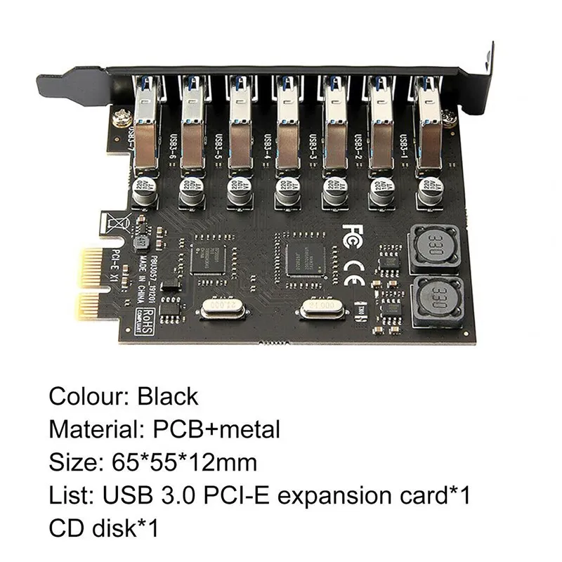 Adaptador Pci e Express para Btc Miner Portas Usb Cartão de Expansão Usb3 Pcie Controlador Pci-e x1 Conversor - Imagem 2