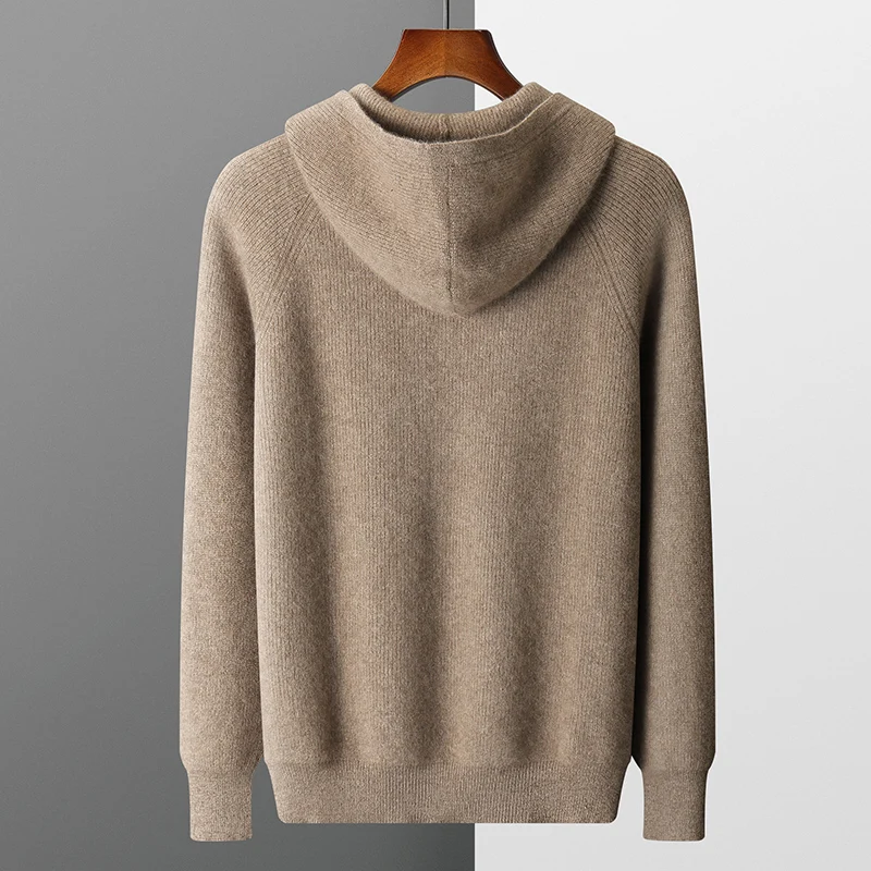 Autumn Winter Men's 100% Wool Hoodies Padded Sweaters With Gold Needles Bottom Sweater Youth Sports And Leisure Hooded Sweaters