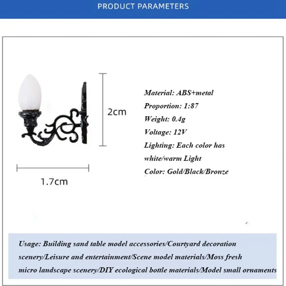 New 1.7*2cm Dollhouse Wall Lamp 12V ABS Metal Material White/Warm Light Model Doll House Garden Decor Garden Yard Led Light