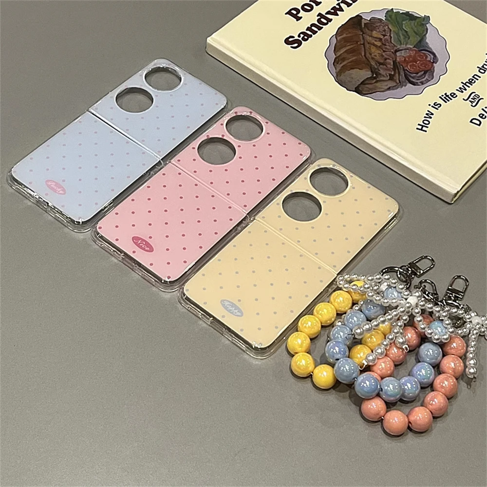 Korean Cute Polka Dot Macaron Color Phone Case with Bracelet Cover