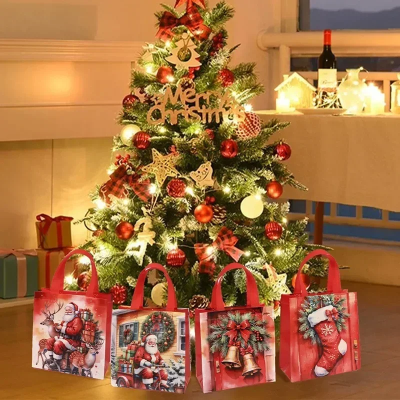 Christmas Gift Bag Santa Non-Woven Bag Christmas Decorations For Home Xmas Navidad Noel Gifts New Year Packaging 4pcs